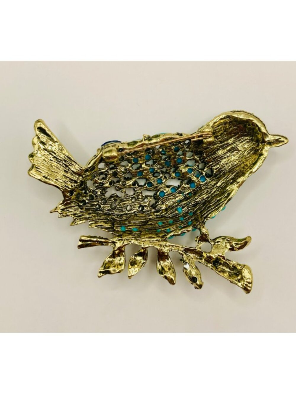 Rhinestone-Studded Blue Bird Brooch Pin -52B - Picture 3 of 6
